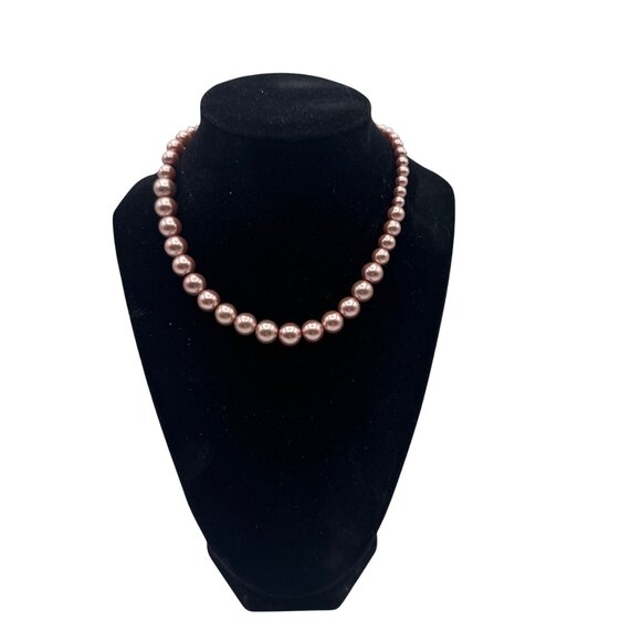 Pink Faux Pearl Necklace with Silver Rose Toggle Clasp - Picture 2 of 9